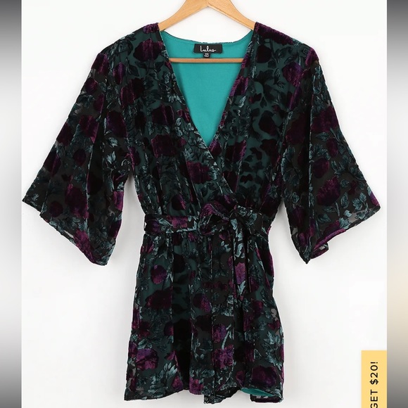 Lulus Completely Enamored Green Floral Velvet Romper - Picture 3 of 8